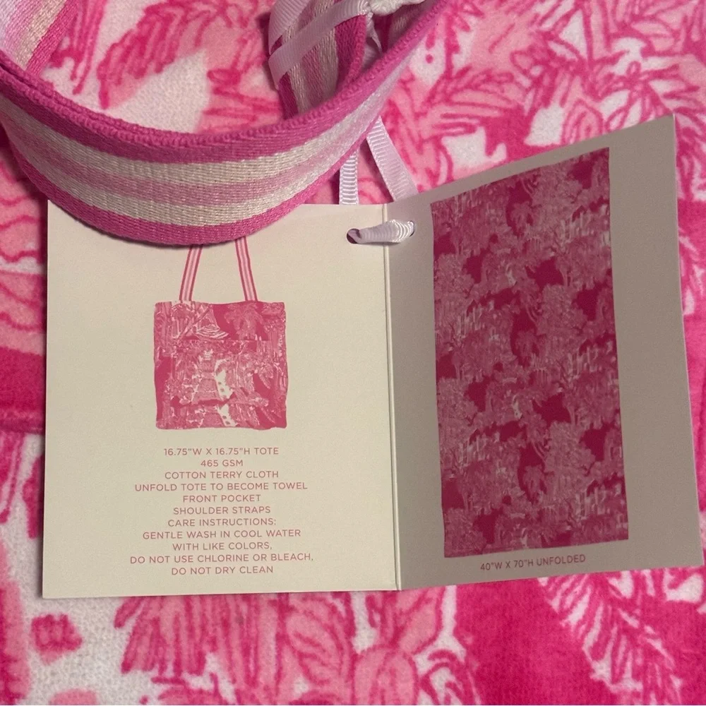 New Lilly Pulitzer Towel Tote pink Palm Beach Toile